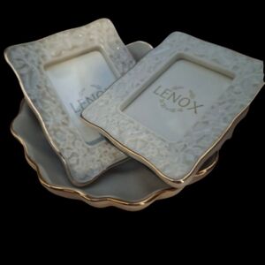 LENOX Bowl 2 Picture Frame Ivory Gold Trim Filigree Like New